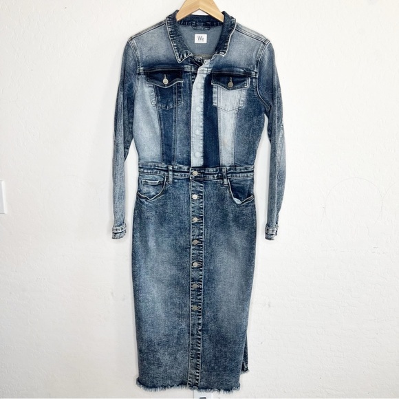 Wash Lab Color-Blocked Denim Dress in Blue - Picture 5 of 11